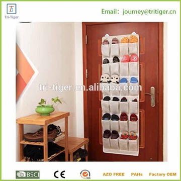 24 Pocket Fiber Cloth Soft Over-the-Door Shoe Storage and Organizer NEW, for Brown With White Stripe Design