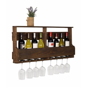 The Original Wine Rack Handmade Reclaimed Wood, Wall Mounted, 8 Bottle 8 Long Stem Glass Holder & Shelf