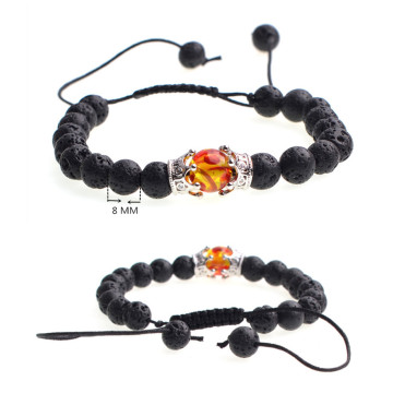 Lava Stone Beads Amber Crown Charm Woven Bracelet
