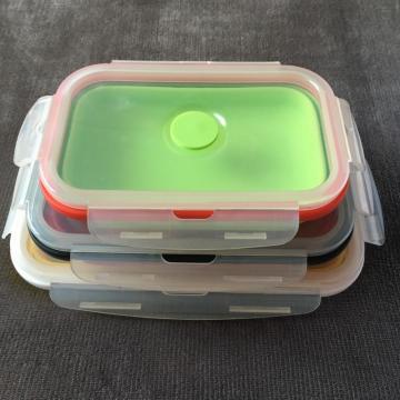 Folding sanitary silicone lunch box three piece