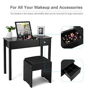 Black Bedroom Furniture Dresser Vanity Makeup Dressing Table with Flip Top Mirror 2 Drawers & 3 Removable Organizers
