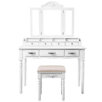 Write Vanity Table Set 7 Drawers With Mirror Cushioned Stool Set