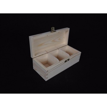 New Wood/ Plain Wooden Chest Tea Bags Box 3 Compartments Decoupage Craft