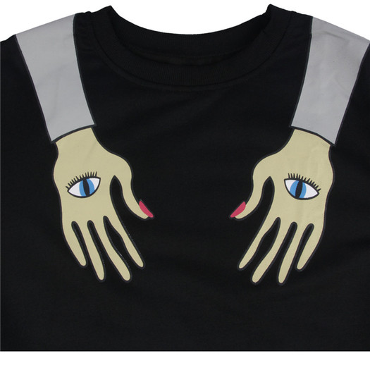 Women's Long Sleeves Hand Printed Pullover Black Sweatshirt