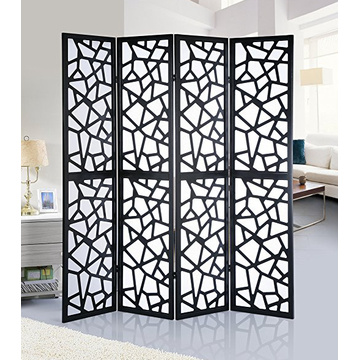 Wholesale Pine wood 4 Panel Screen Room Divider, Black Color With Decorative Cutouts