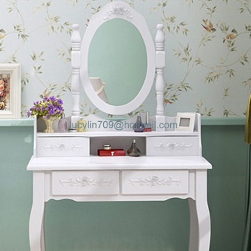 White Dressing Table Vanity Makeup Desk with 4 Drawers, Mirror Set and Stool