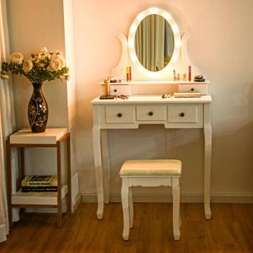 Muti-Functional Wooden Writing Desk LED light vanity dressing table