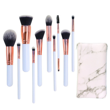 10 Pcs White amazon makeup brush set with bag