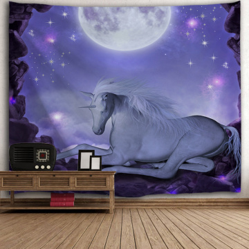 Unicorn Purple Tapestry Moon Night Galaxy Wall Hanging Animal Tapestry for Livingroom Bedroom Home Dorm Decor