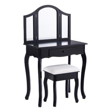 Black drawer Mirrored Wooden Wall Mounted Dressing Table Designs