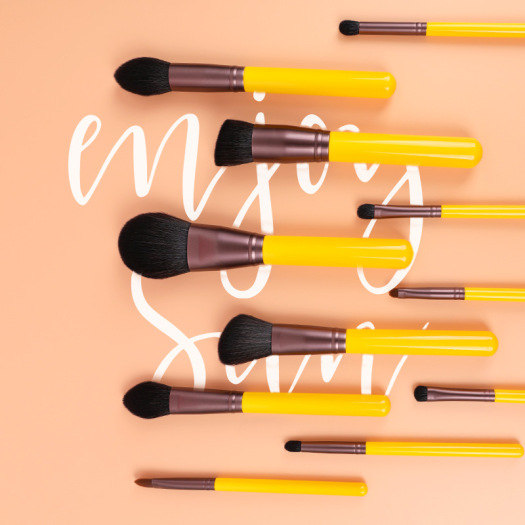 12 piece yellow synthetic makeup brush set professional