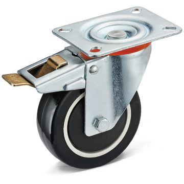 PU Flat Plate Swivel Caster With Total Brake