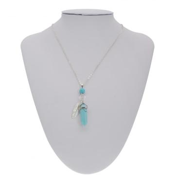 Turquoise Feather Hexagonal Prism Pendant Necklace