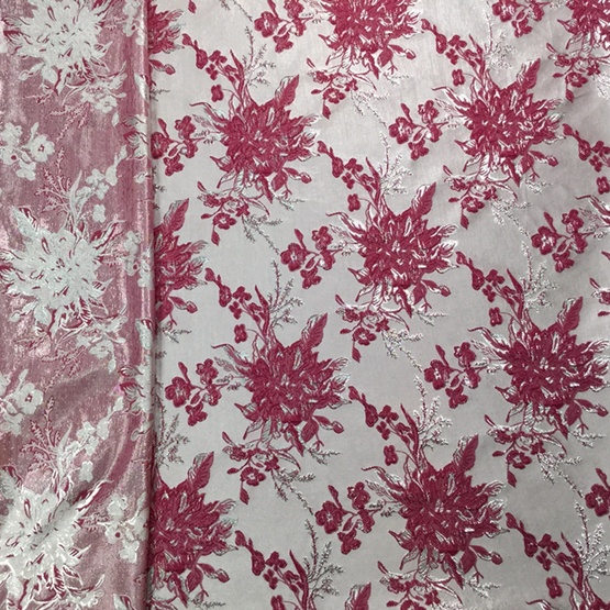 Pink Silver Poly Paisley Jacquard Fabric