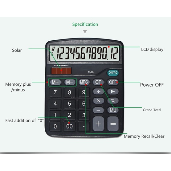 12-digit calculators with AA battery and solar