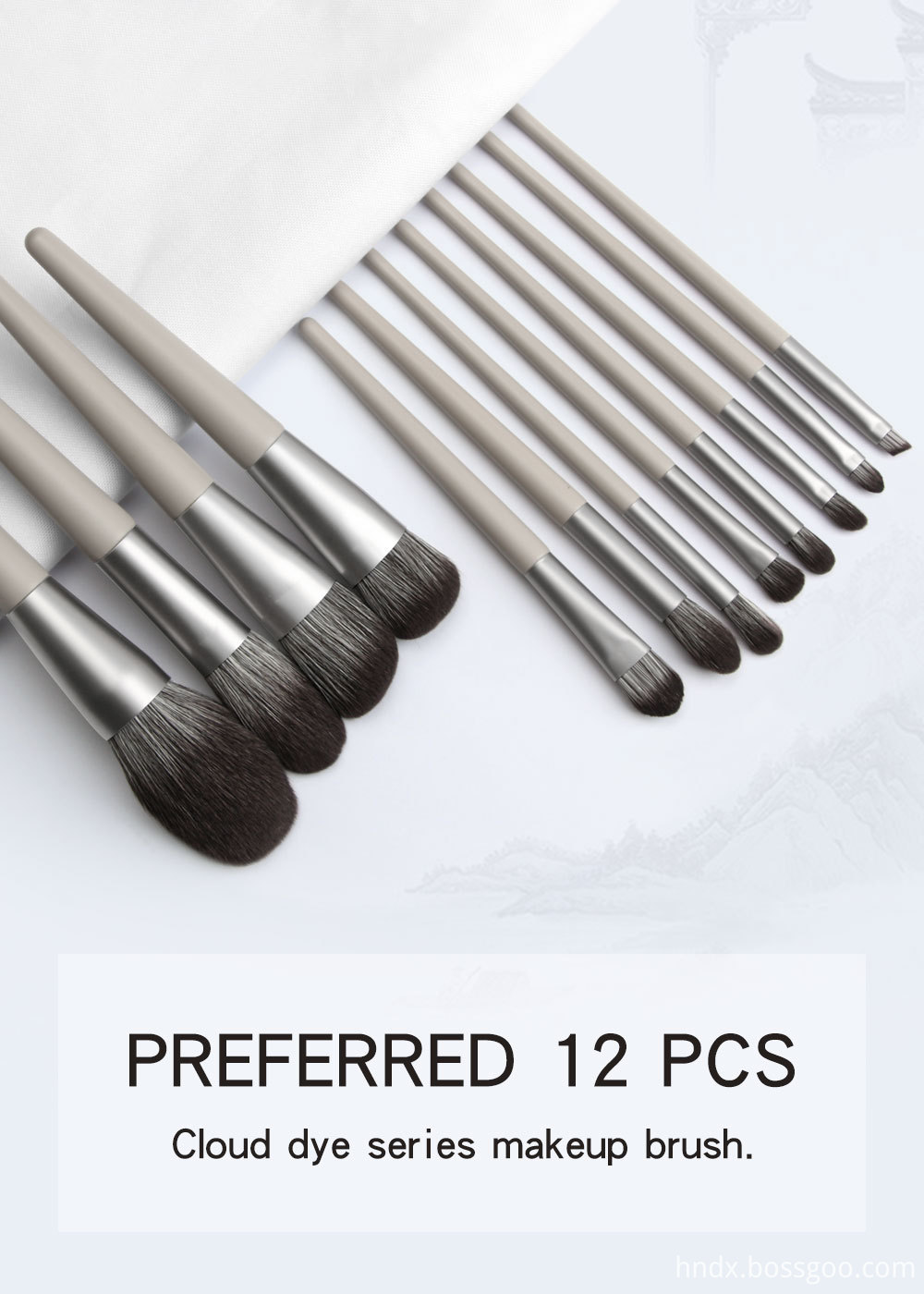 12 Pieces Cane Grey Makeup Brushes Suit 1