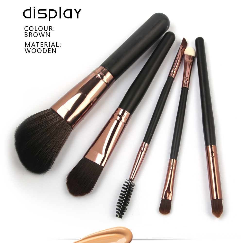 5 Pcs Wood Makeup Brushes Set display 2