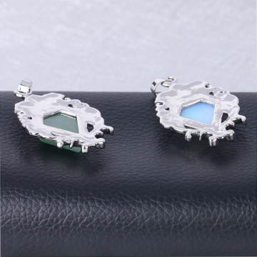 Silver Alloy Natural  Faceted Diamond Gemstone  Mirror Pendant