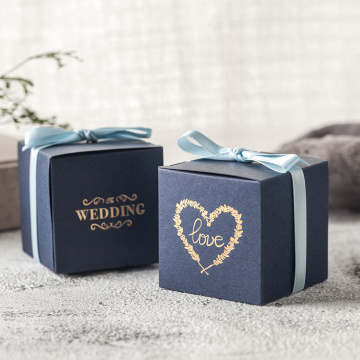Wedding square candy box with ribbon