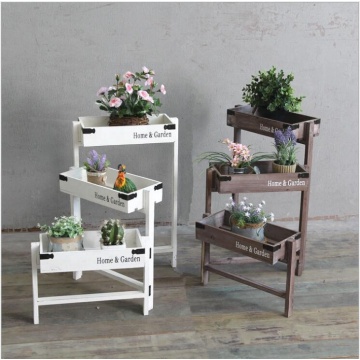 American country foldable steps wooden storage flower rack