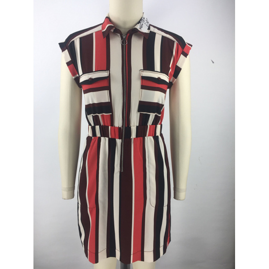 colorful striped zipper ladies dress
