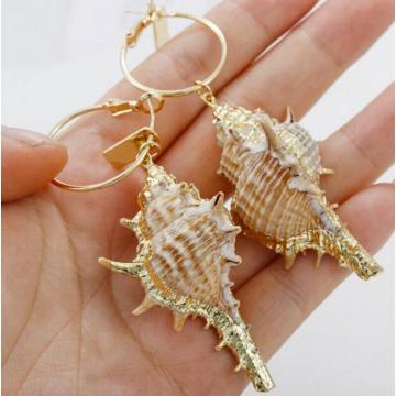 Womens Golden Accent Ocean Seashell Couch Mermaid Sea shell Witch Drop Dangle Earrings
