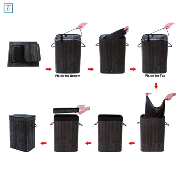 Bamboo Laundry Hamper Storage Basket Folding Dirty Clothes Hamper with Lid Handles and Removable Liner