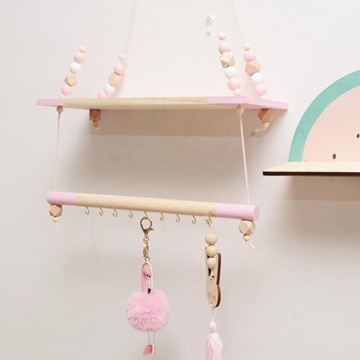 Pink Multifunctional Storage Shelf Nordic Display Wall Hanging Shelf Swing Rope Floating Shelves