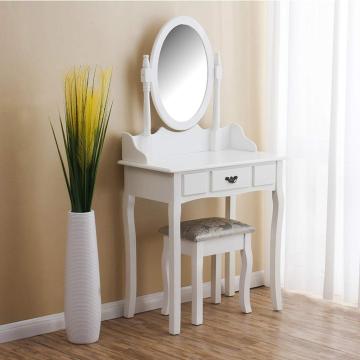 Dressing Table 3-Drawer Makeup Dresser Set with Stool Oval Mirror