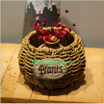 Woven Natural Storage Baskets Bins Organizer pvc bag inside woven Flowerpot