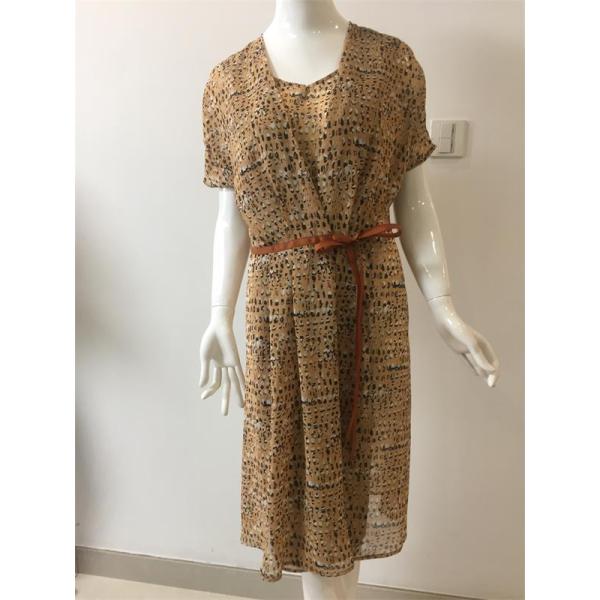 Printed Polyester Long Sleeve Dress with Double Collar