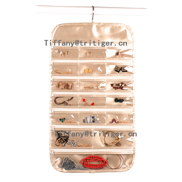 High quality Silk fabric hanging wall storage pockets organizer for Jewelry