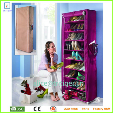 9 Tiers Portable Shoe Rack Closet with Fabric Cover Shoe Storage Organizer Cabinet
