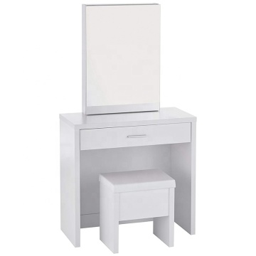 Lift-Top Stool Hidden Mirror Storage White Vanity Set