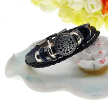 Best Price High Quality Black Leather Sun Bracelet Charm Jewelry