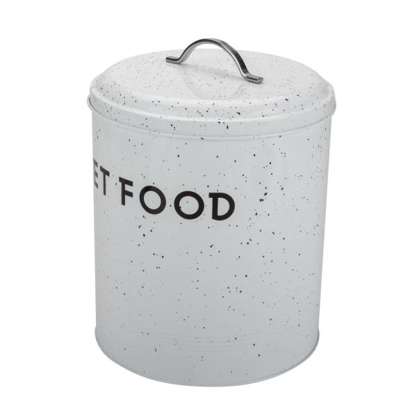 Pet Food Canister White And Black Zinc Metal