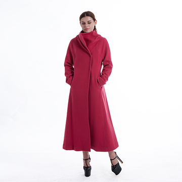 Rosy red cashmere overcoat with vertical collar
