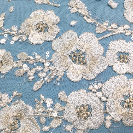 Plum Blossom Embroidery Transapret Sequin Lace Fabric