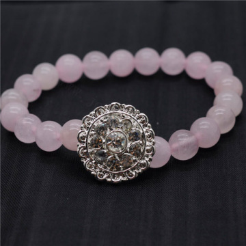 Rose Quartz 8MM Round Beads Stretch Gemstone Bracelet with Diamante alloy Piece