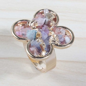 18k Gold Color Natural Flower Drusy Crystal Rings