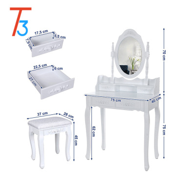 modern white wooden dressing table with stool mirror