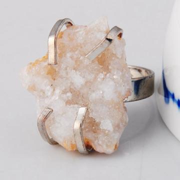 Natural Drusy Crystal Adjustable Women Rings