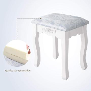 Cushioned Stool White Vanity 4 Drawers Mirrored dressing table