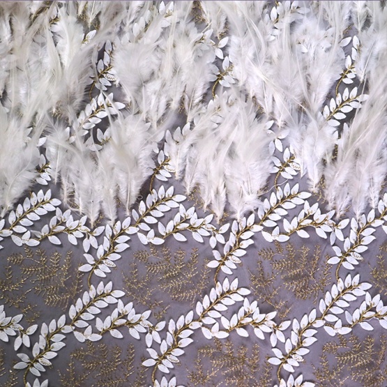 Ivory Feather Mesh Lace Handwork Fabric