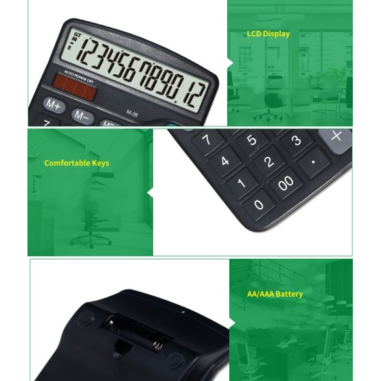 12-digit calculators with AA battery and solar