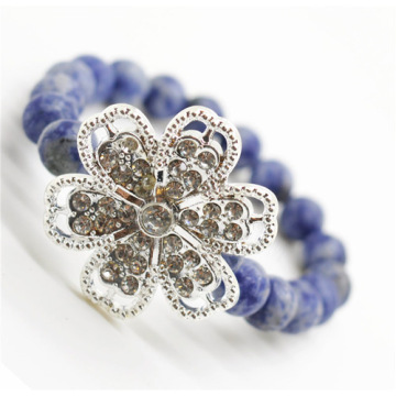 Sodalite Gemstone Bracelet with Diamante alloy Flower Piece