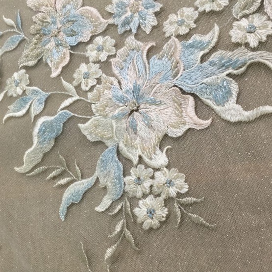 Sky Blue handmade Embroidery Flower Design Fabric