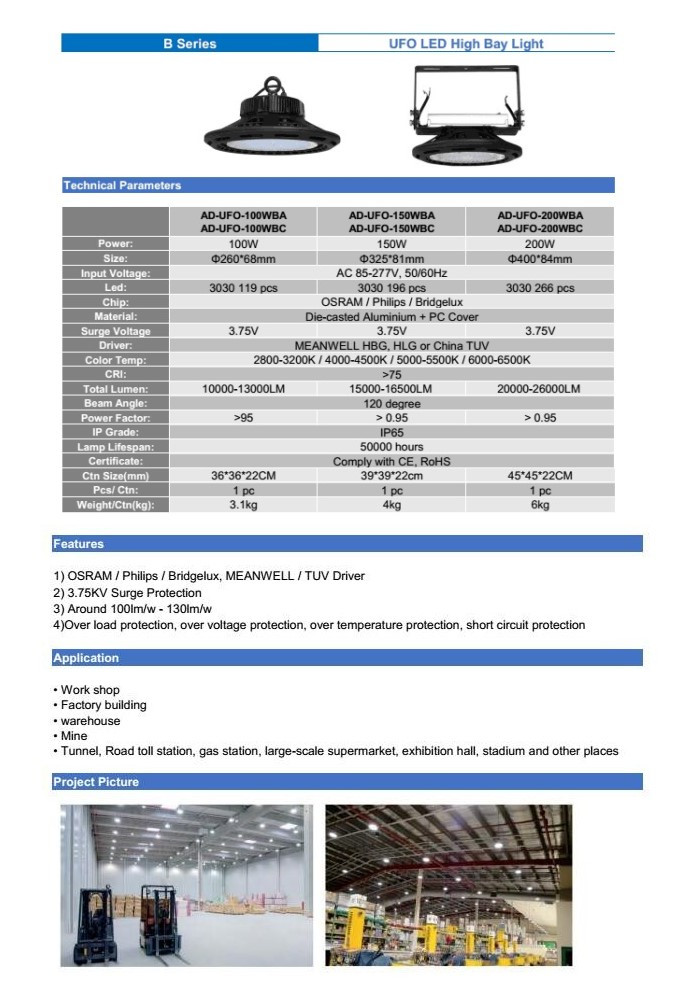 UFO LED High Bay Light Data Sheet