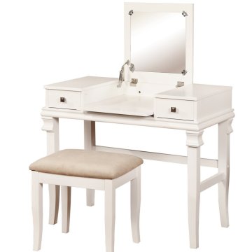 Vanity Set with Flip Top Mirror Cushioned Stool Makeup Dressing Table dresser 2 Drawers 3 Removable Organizer