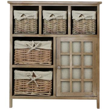 Small medium-sized solid wood furniture cabinet material paulownia + wicker
